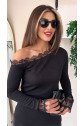 Kadın Uzun Kollu Tek Omuzu Açık Dantelli Burgu Bluz