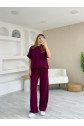 Kadın Modal Kumaş V Yaka Tişört Ve Bol Kesim Pantolon Ikili Takım