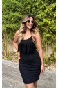 Kadın Sıfır Kol önü Püsküllü Askılı Viskon Mini Elbise