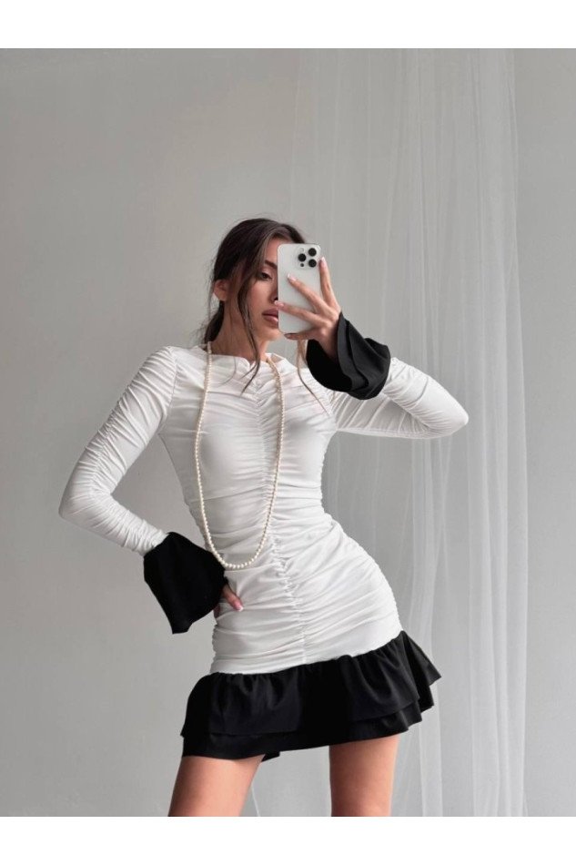 Fırfır Detaylı Drapeli Mini Elbise