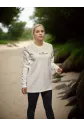 Unisex Bisiklet Yaka Uzun Kollu T-Shirt - Beyaz