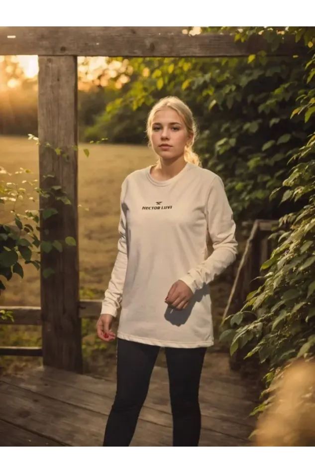 Unisex Bisiklet Yaka Uzun Kollu T-Shirt - Beyaz