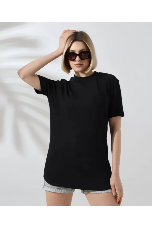 Unisex Bisiklet Yaka Slim Fit T-Shirt - Siyah