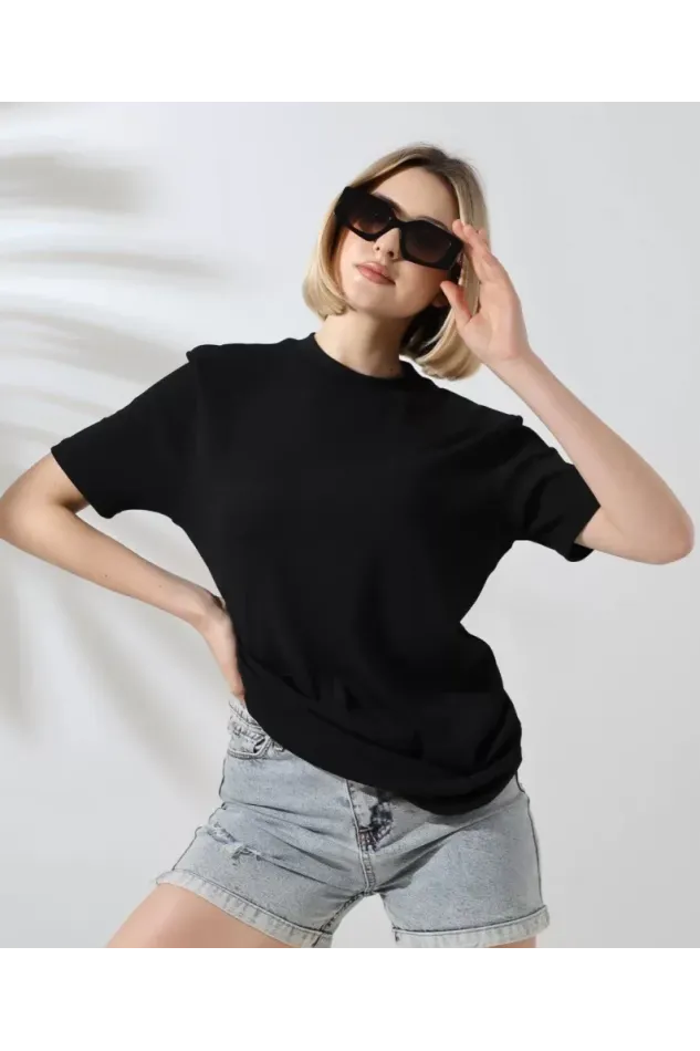 Unisex Bisiklet Yaka Slim Fit T-Shirt - Siyah