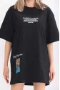 Unisex Bisiklet Yaka Baskılı Oversize T-Shirt - Siyah