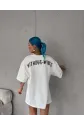 Unisex Bisiklet Yaka Baskılı Oversize T-Shirt - Beyaz