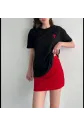 Unisex Bisiklet Yaka Baskılı Oversize T-Shirt - Siyah