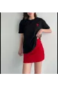 Unisex Bisiklet Yaka Baskılı Oversize T-Shirt - Siyah