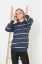 Unisex İnce Çizgili Bisiklet Yaka Triko Kazak - Lacivert