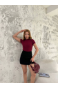 Kısa Kol Badi Bluz - Bordo
