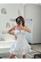 Fırfırlı Askılı Mini Elbise - Beyaz