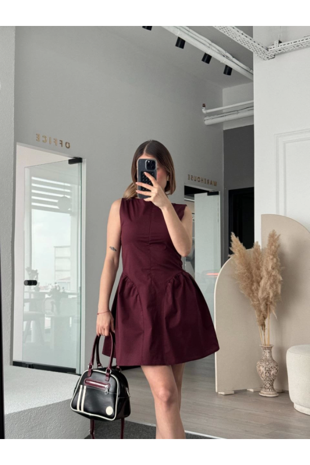 Fermuar Detaylı Mini Elbise - Kahve