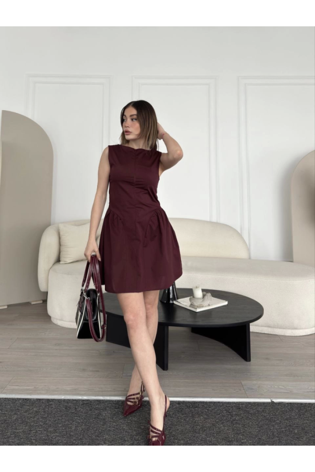 Fermuar Detaylı Mini Elbise - Kahve