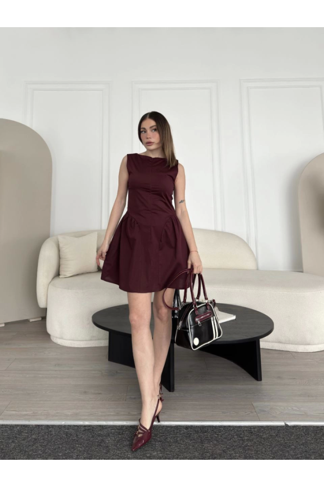 Fermuar Detaylı Mini Elbise - Kahve