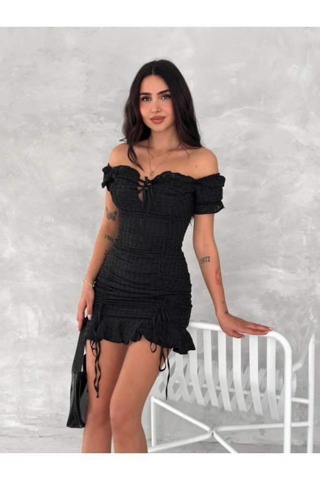 Göğüs Bağlamalı Mini Elbise - Siyah