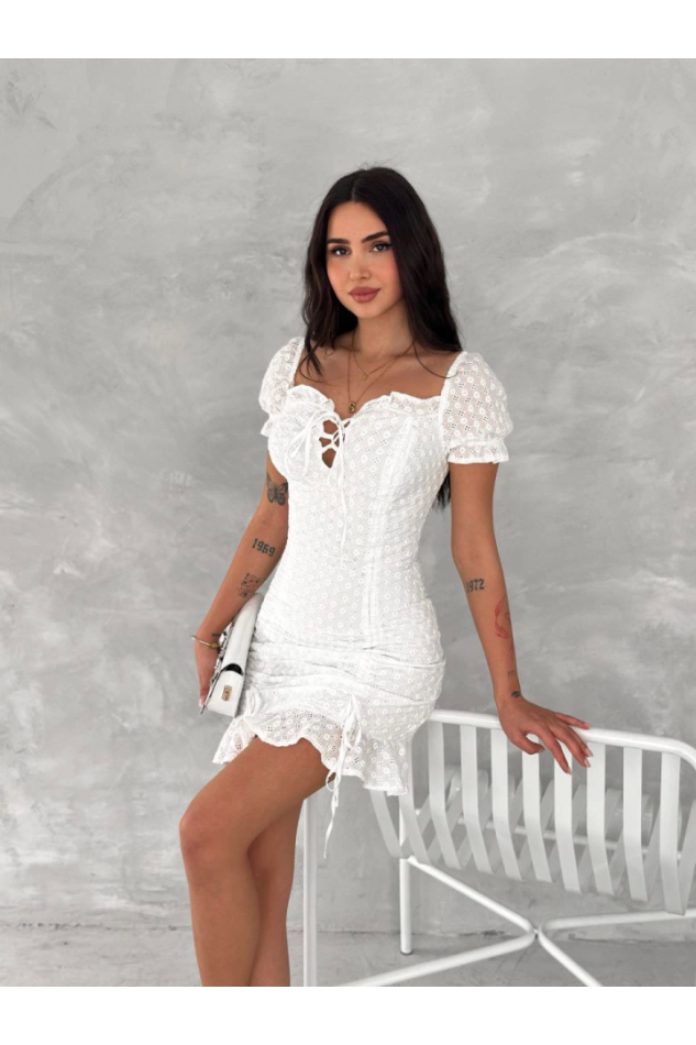 Göğüs Bağlamalı Mini Elbise - Beyaz