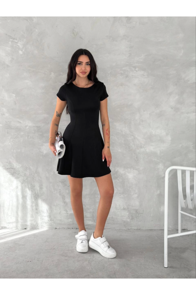 Kısa Kollu Mini Elbise - Siyah