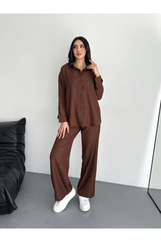 Gömlek Pantolon Ikili Takım - Kahverengi