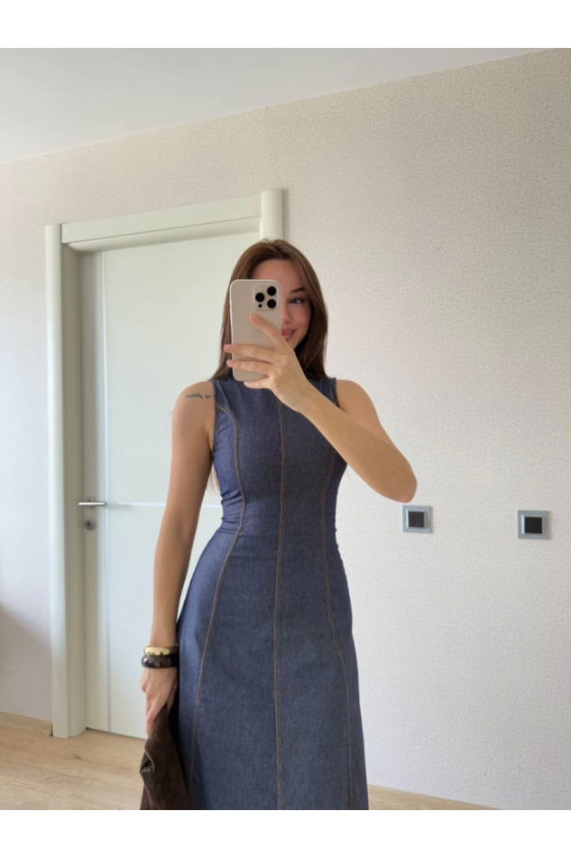 Jeans Kot Uzun Elbise - Lacivert