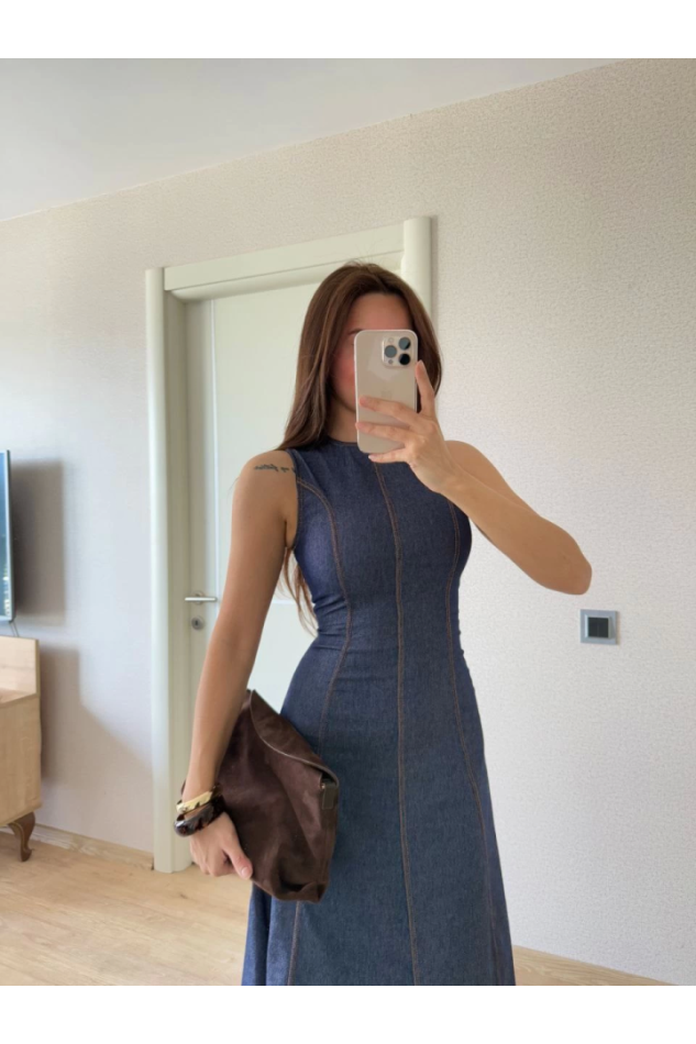 Jeans Kot Uzun Elbise - Lacivert